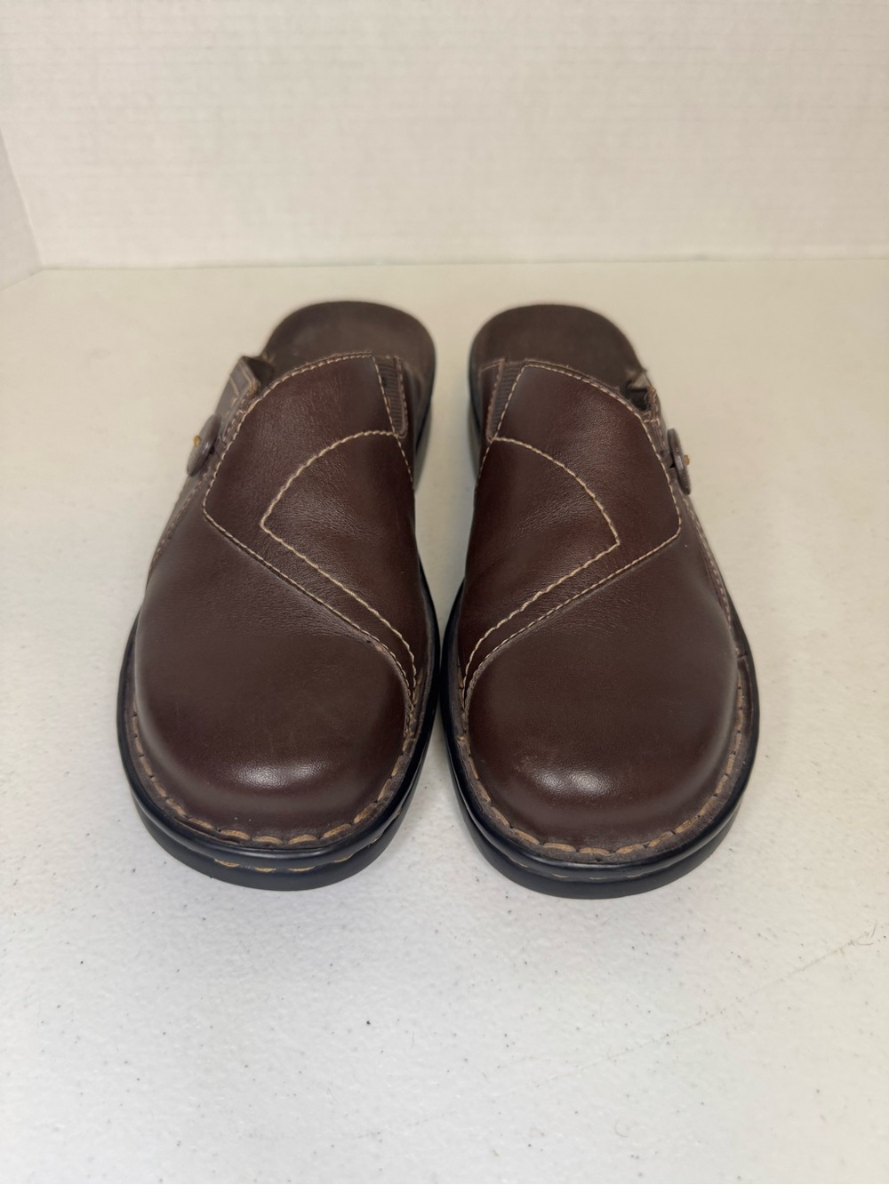 Clarks Dark Brown Leather Slip-On Women's Clogs